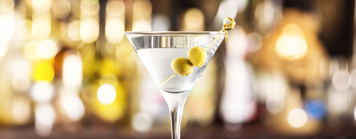 chilled vodka martini with 2 olives